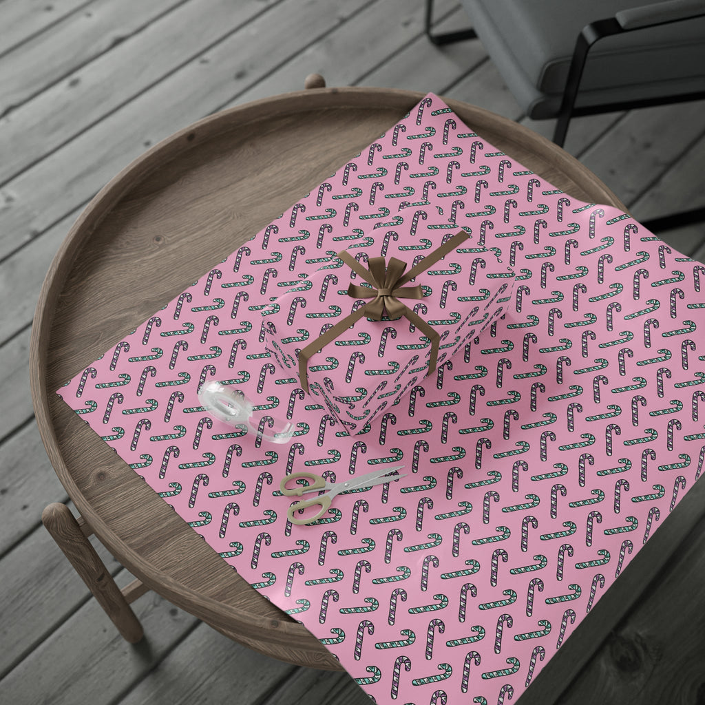Pink And Teal Pastel Candy Canes Pink Christmas Print Holiday Gift Wrap Paper - Glossy Or Matte