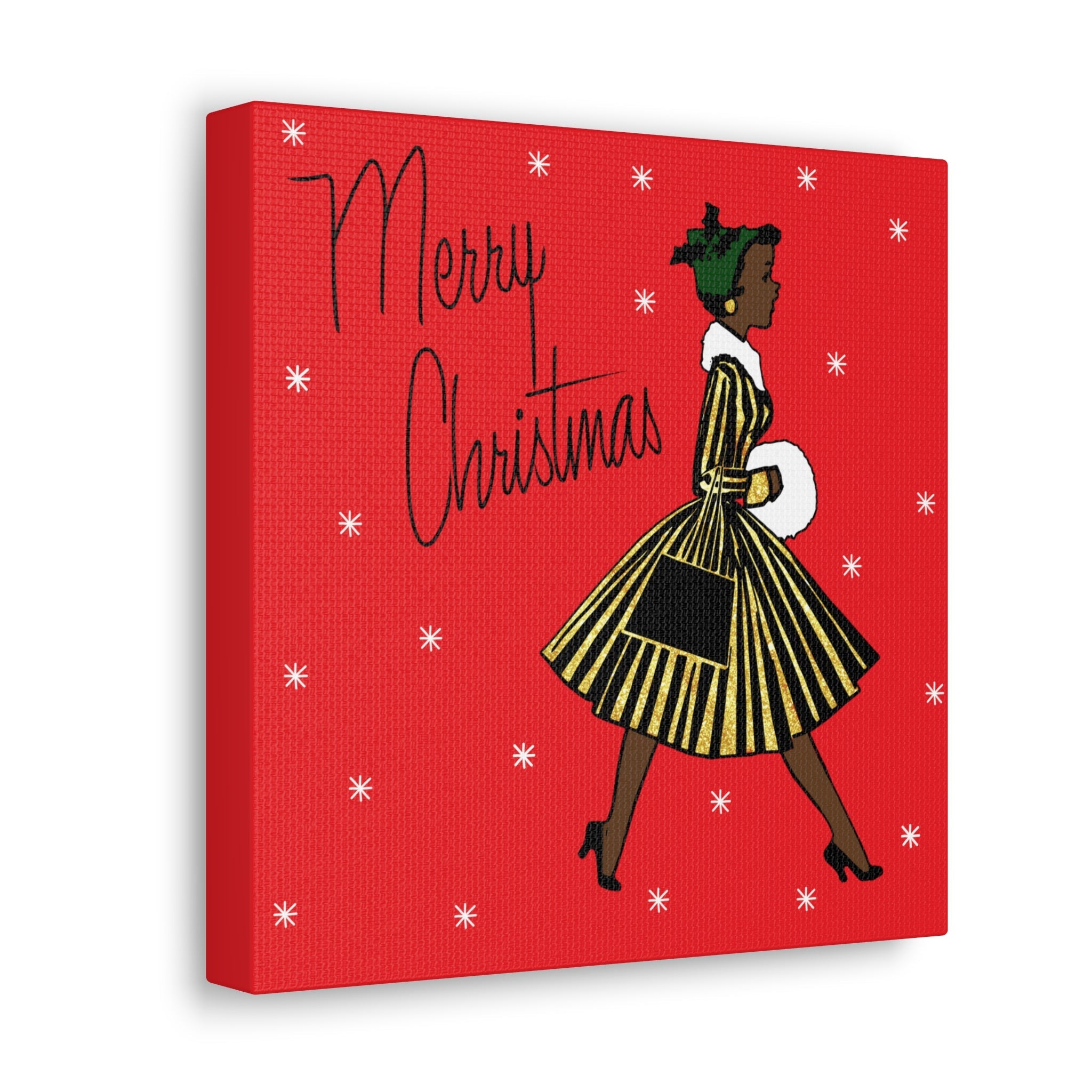 Merry Christmas Lady Mid Century Retro Print Canvas Gallery Wrap