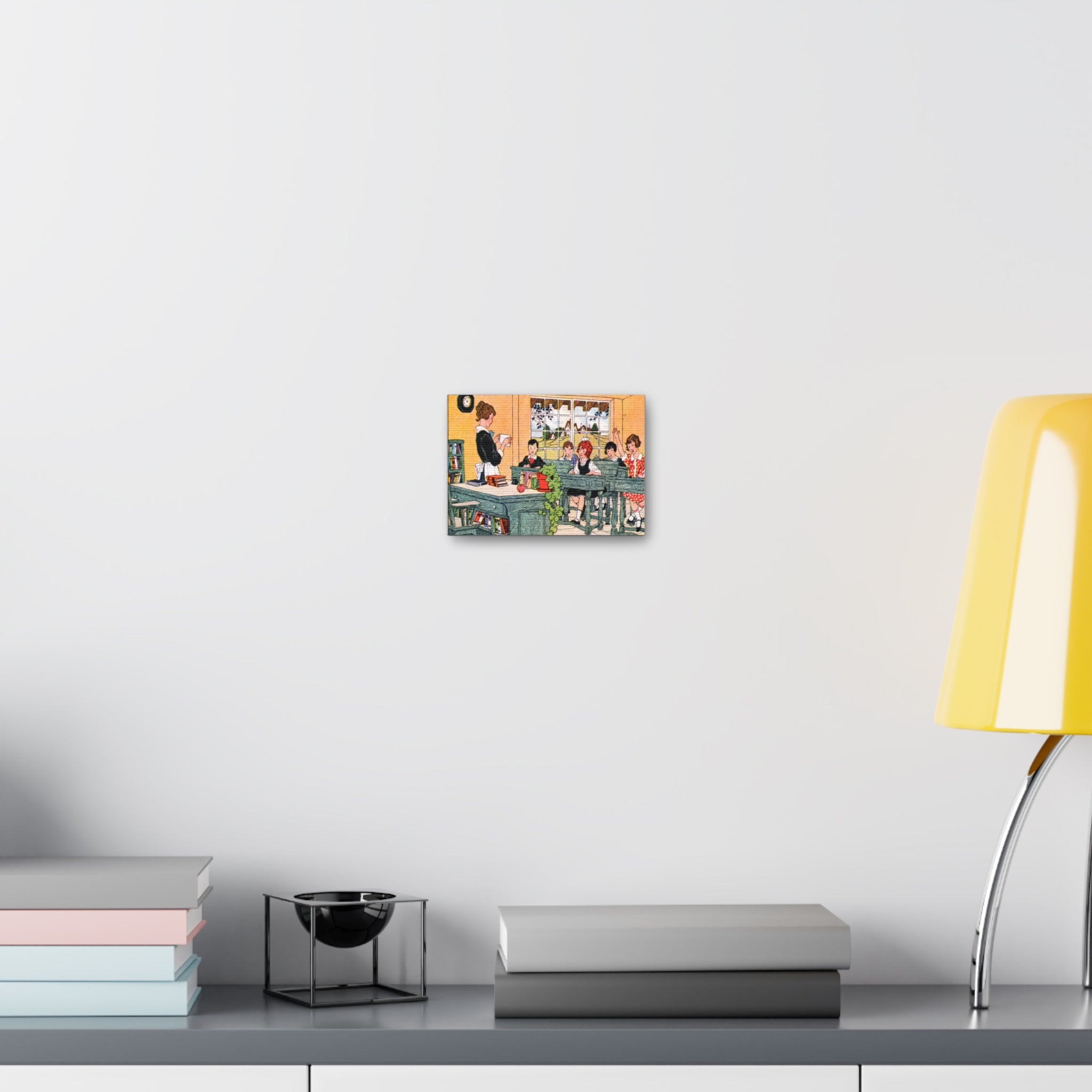 Teacher With Students In Classroom Retro Vintage Print Canvas Gallery Wraps