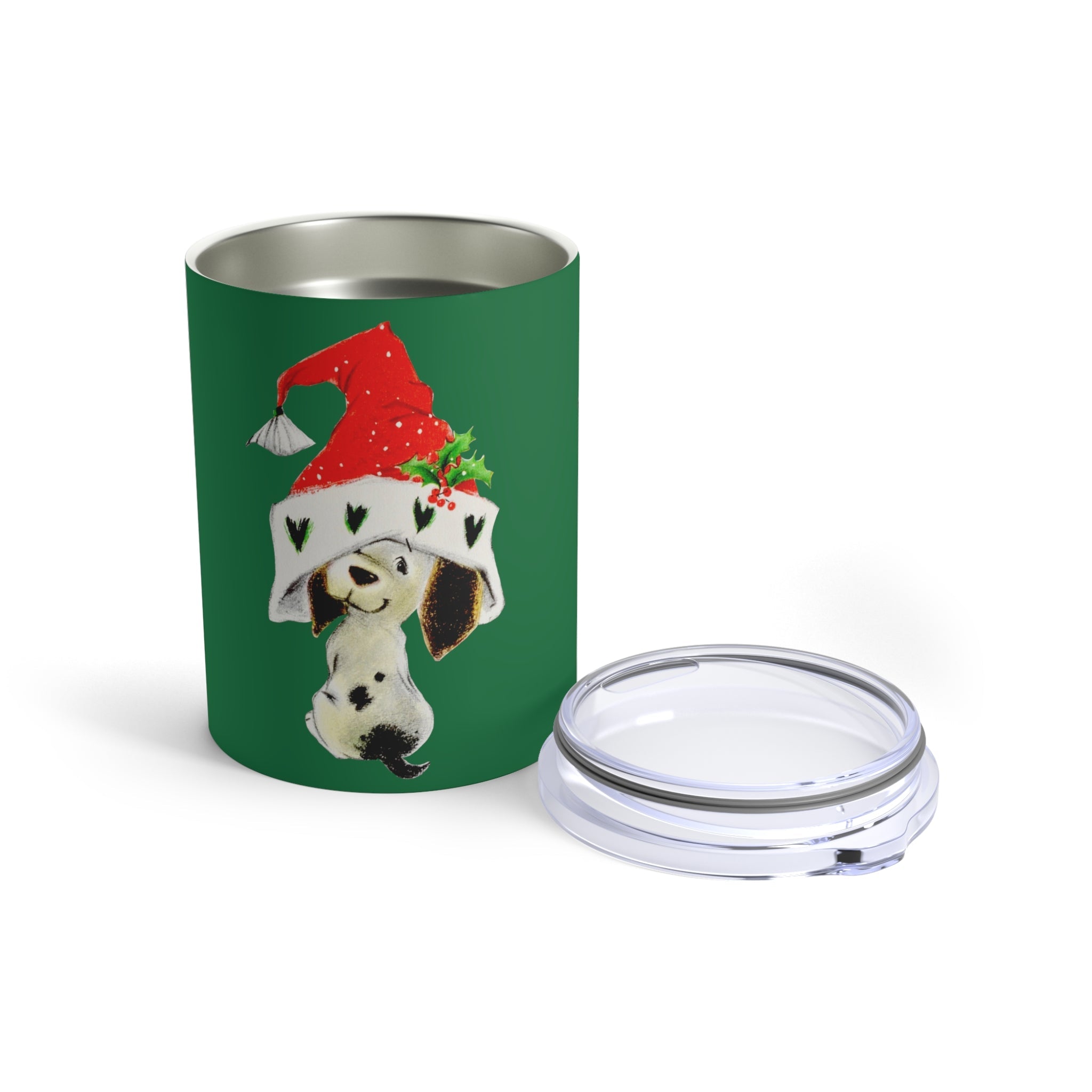 Christmas Dalmation Puppy In Santa Hat Retro Christmas Print Stainless Steel Tumbler 10oz
