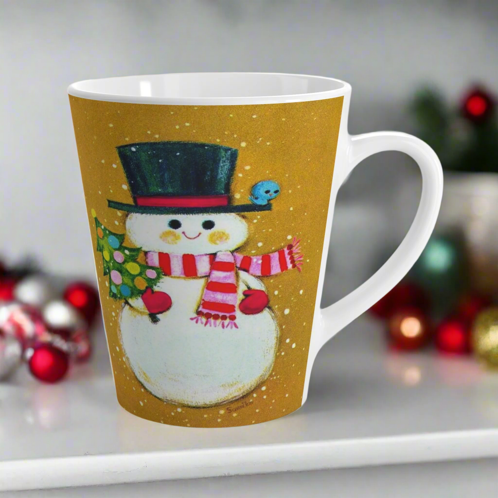Snowman With Little Christmas Tree Mod Retro Christmas Latte Coffee Mug