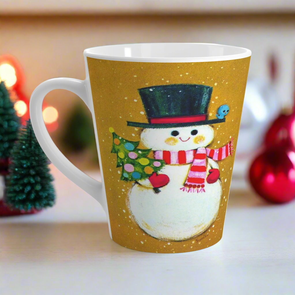 Snowman With Little Christmas Tree Mod Retro Christmas Latte Coffee Mug