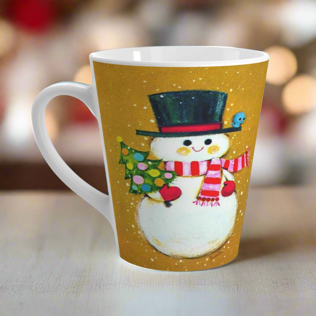 Snowman With Little Christmas Tree Mod Retro Christmas Latte Coffee Mug