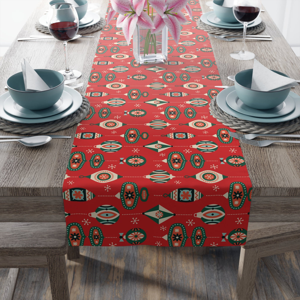 Atomic Christmas Ornaments Mid Century Retro Style Christmas Table Runner