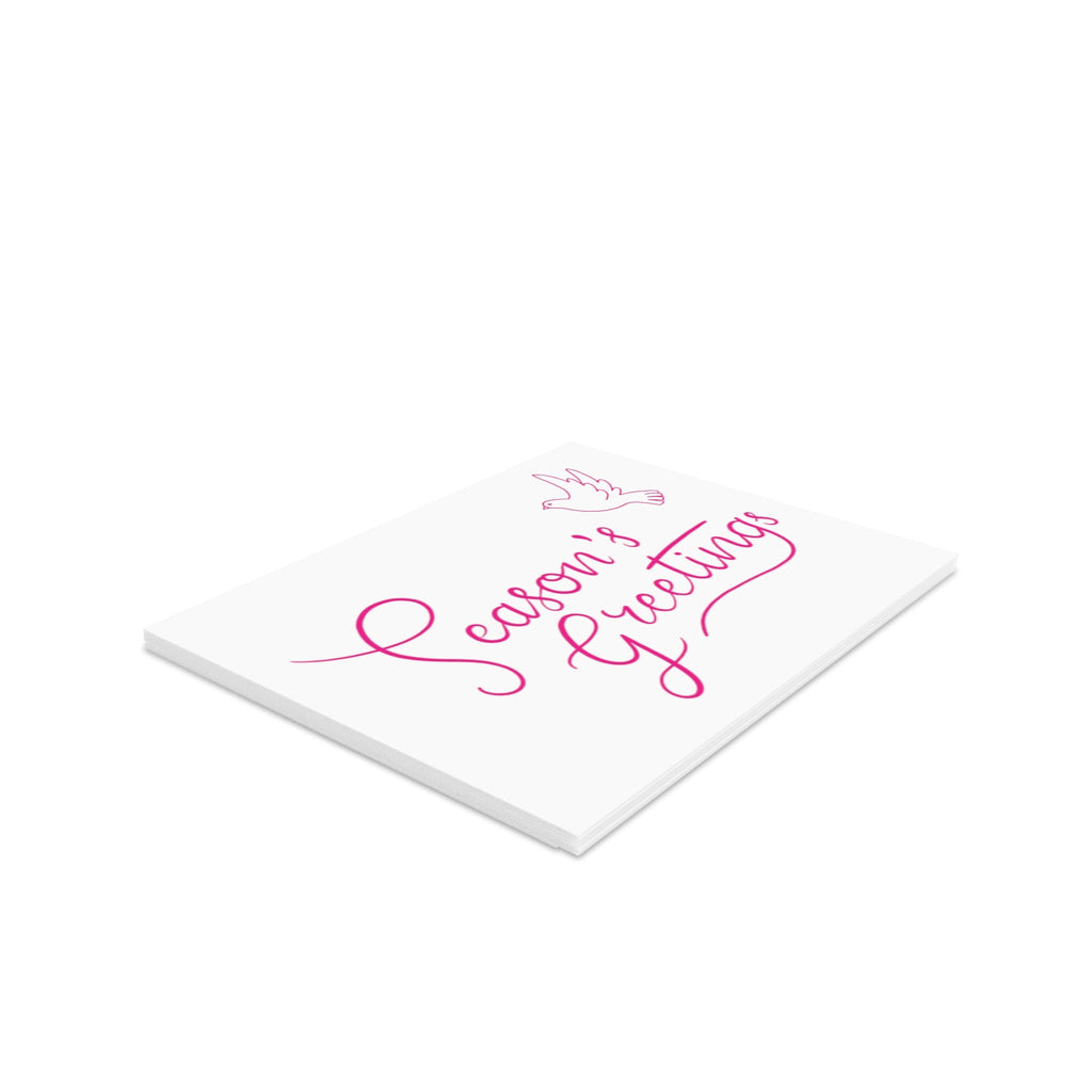 Season's Greetings Dove Pink Retro Christmas Style Matte Greeting Cards (8, 16, and 24 pcs)
