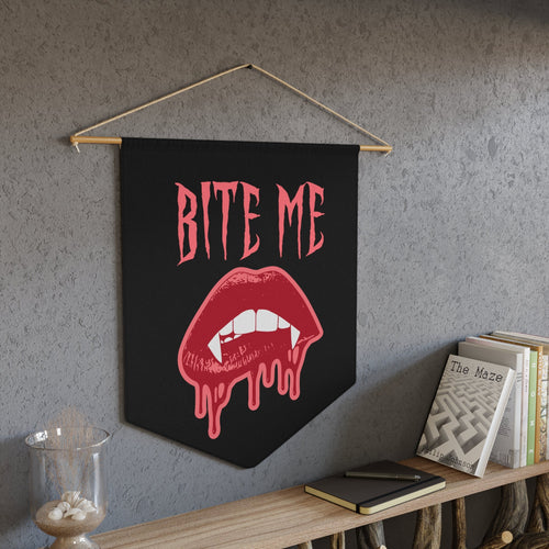 Bite Me Vampire Fangs Halloween Decor Print Wall Hanging Banner Flag