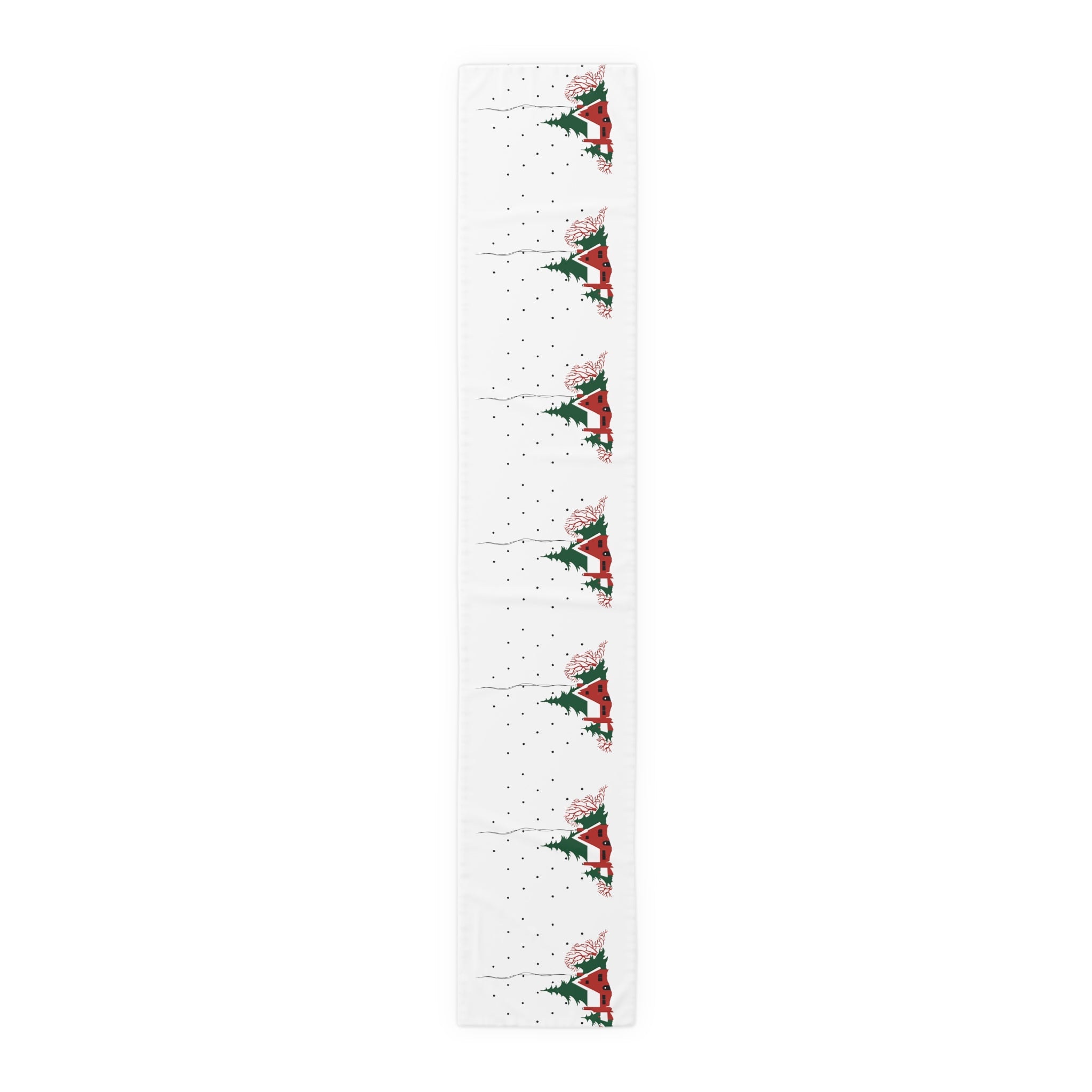Cozy Christmas Home In Snow Mid Century Retro Christmas Print Home Decor Cotton Poly Table Runner