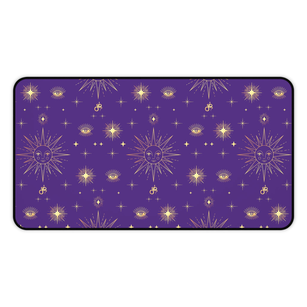 Celestial Gold Sun Stars Tarot Purple Desk Mat - 3 size options