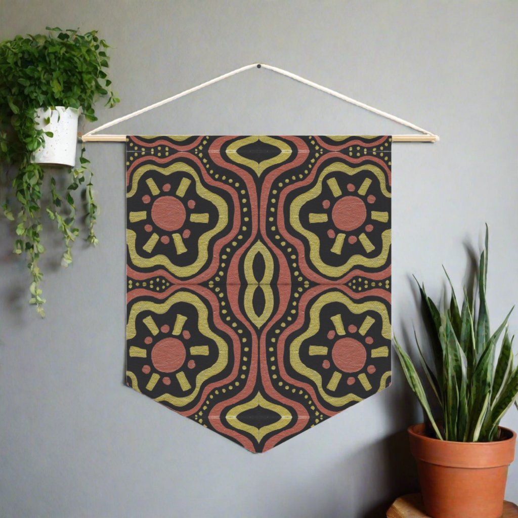 Copper Golden Suns Mosaic Caden Caraco Art Print Wall Hanging Banner Flag