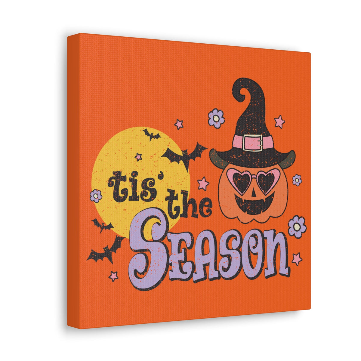 Tis The Season Pumpkin Witch Distressed Print Halloween Canvas Gallery Wrap