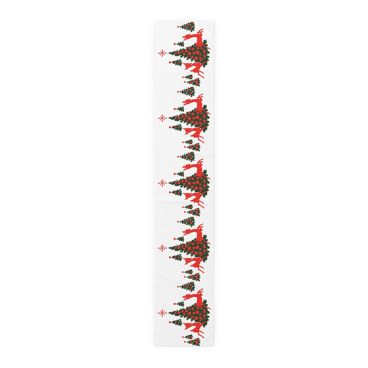 Red Reindeer Christmas Trees Midcentury Retro Polyester Table Runner