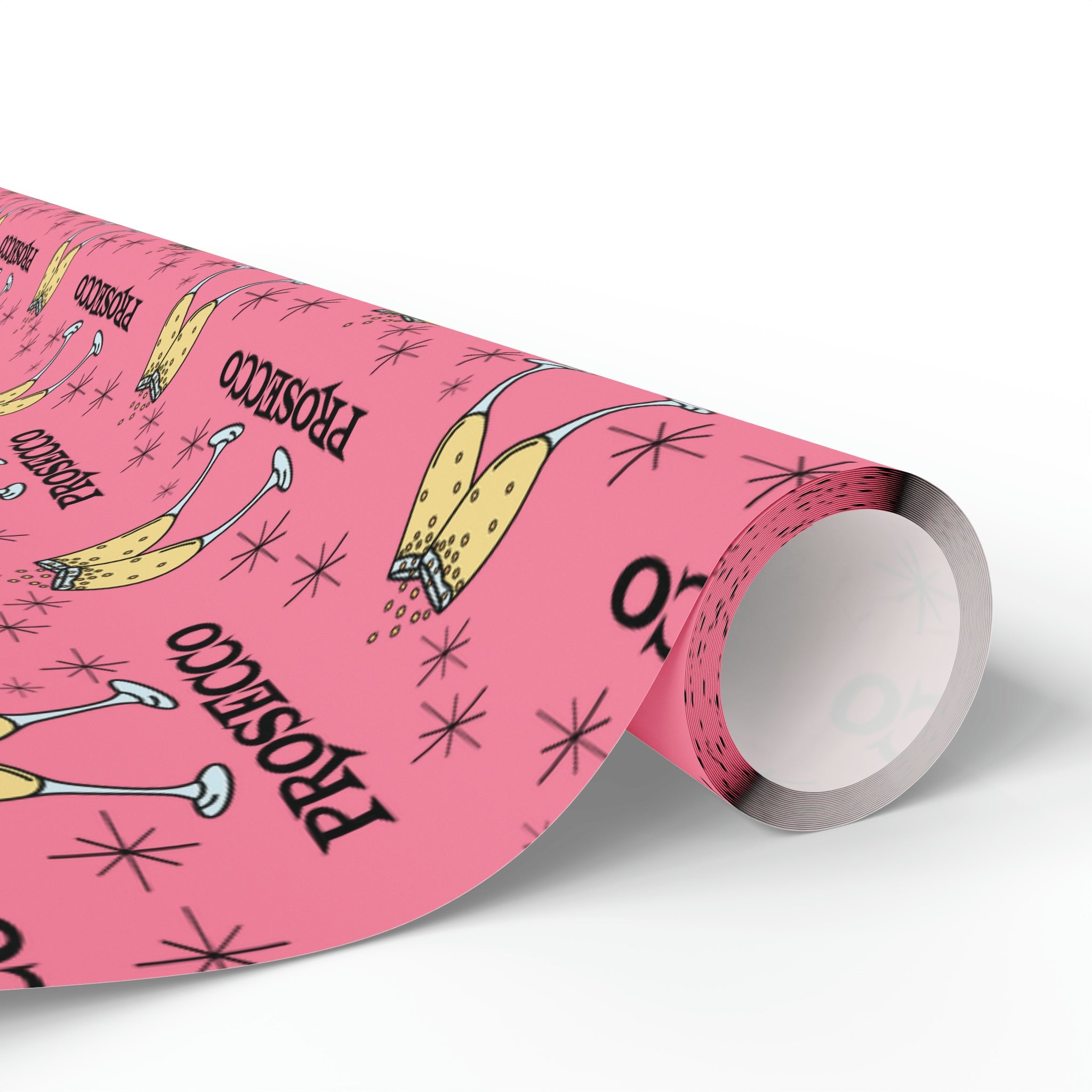 Prosecco Brunch Pink Atomic Retro Style Holiday Gift Wrap Paper - Glossy Or Matte