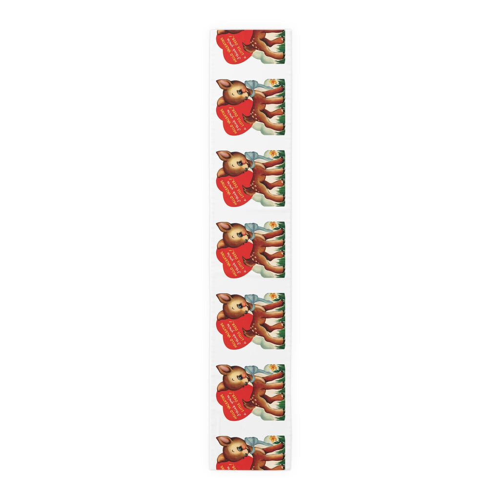 Retro Deer Valentine Table Runner - Adorable Print in Natural Cotton or Quick-Dry Polyester - 16"x72" or 16"x90" Sizes