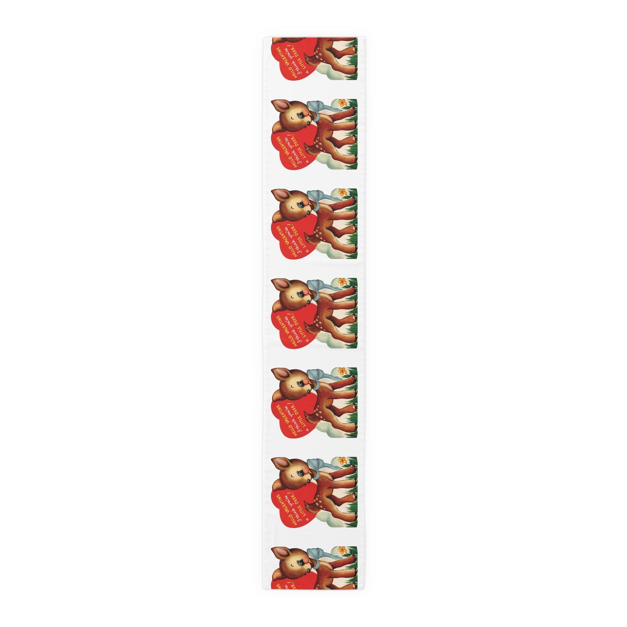 Retro Deer Valentine Table Runner - Adorable Print in Natural Cotton or Quick-Dry Polyester - 16"x72" or 16"x90" Sizes