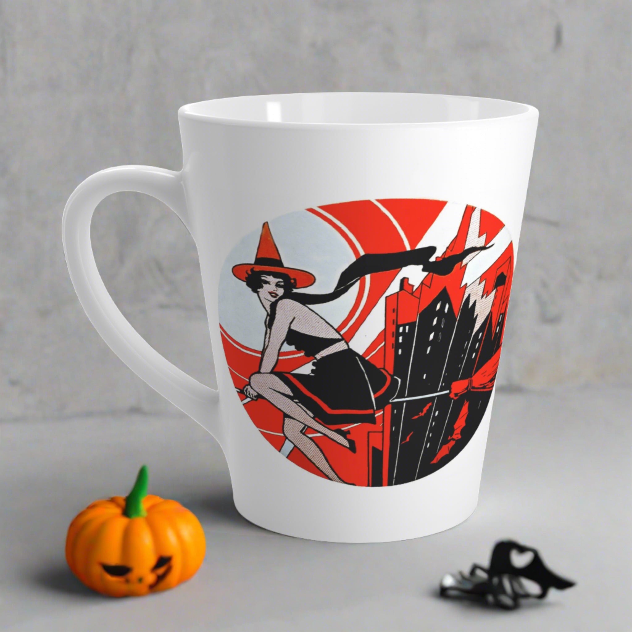 Flapper Witch Retro Deco Vintage Halloween Print Latte Coffee Mug