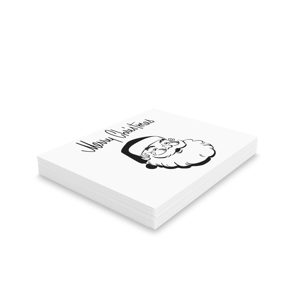 Merry Christmas Santa Mid Century Retro Christmas Style Black And White Matte Greeting Cards (8, 16, and 24 pcs)