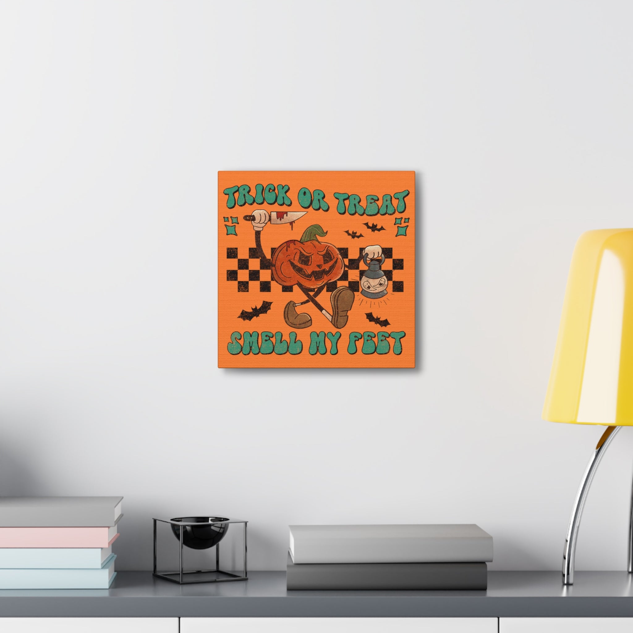 Trick Or Treat Smell My Feet Halloween Jack O Lantern Print Canvas Gallery Wrap