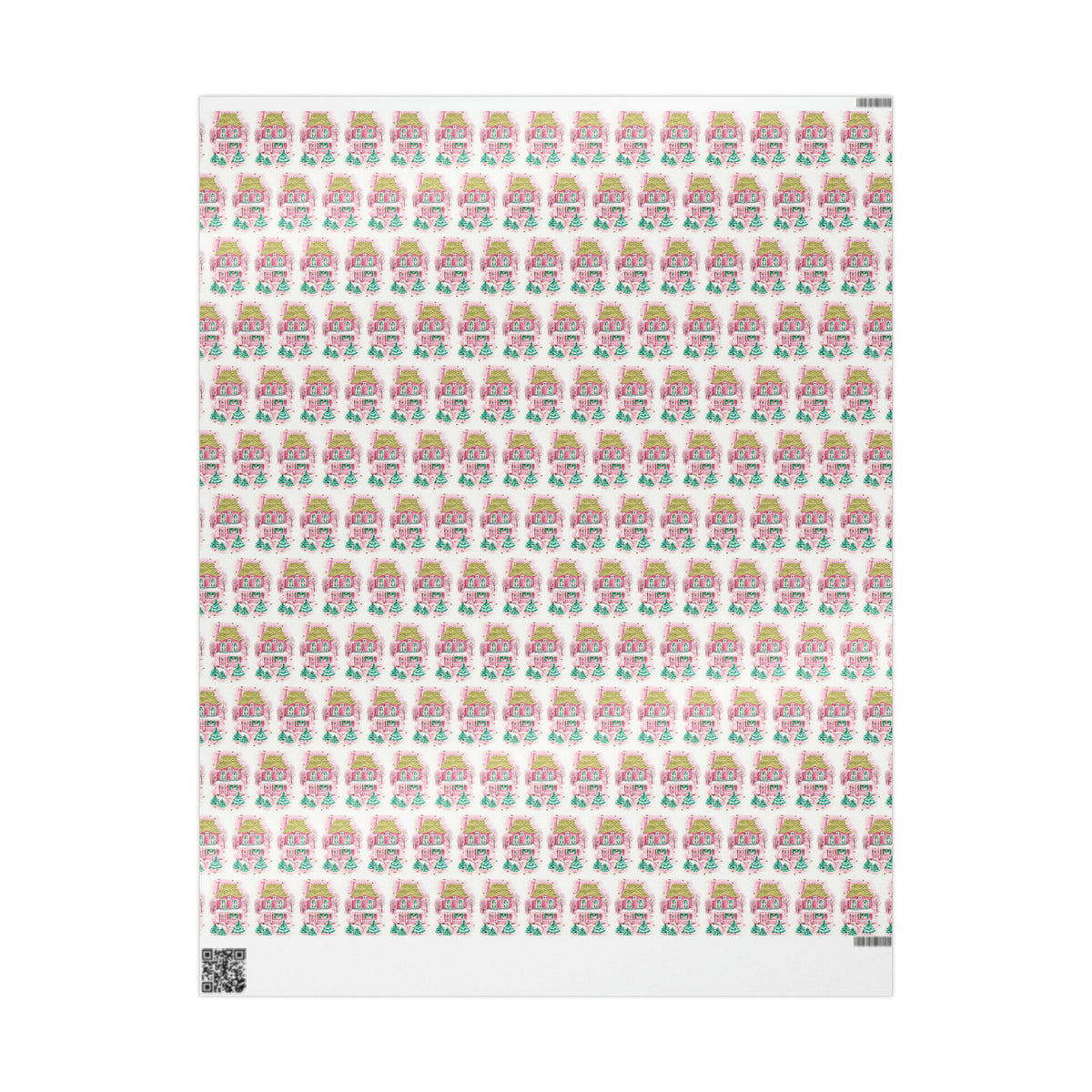 Pink Christmas House Mid Century Retro Christmas Print Holiday Gift Wrap Paper - Glossy Or Matte