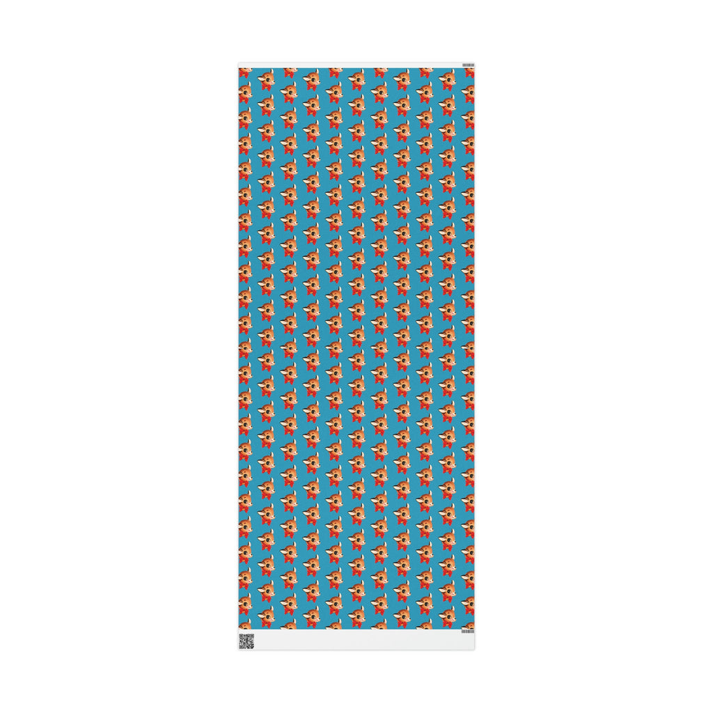 Reindeer With Bow Blue Mid Century Retro Christmas Print Holiday Gift Wrap Paper - Glossy Or Matte