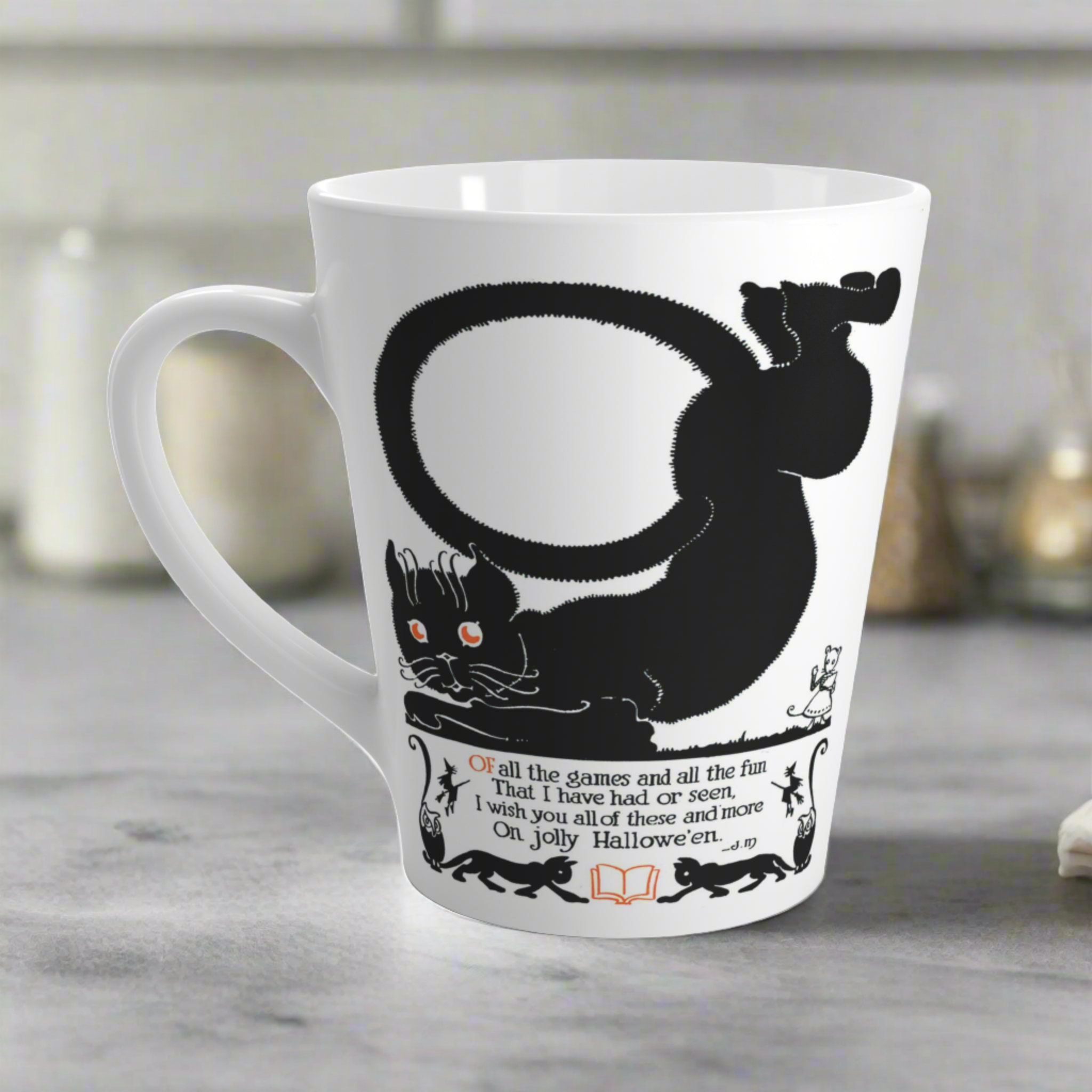 Black Cat Vintage Poem Retro Halloween Print Style Latte Mug