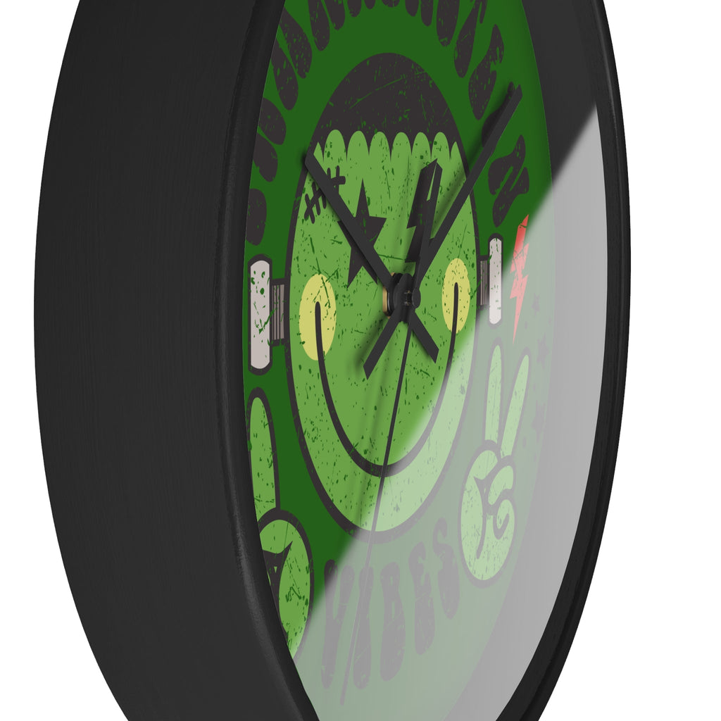Frankenstein Vibes Monster Distressed Halloween Black Wall Clock