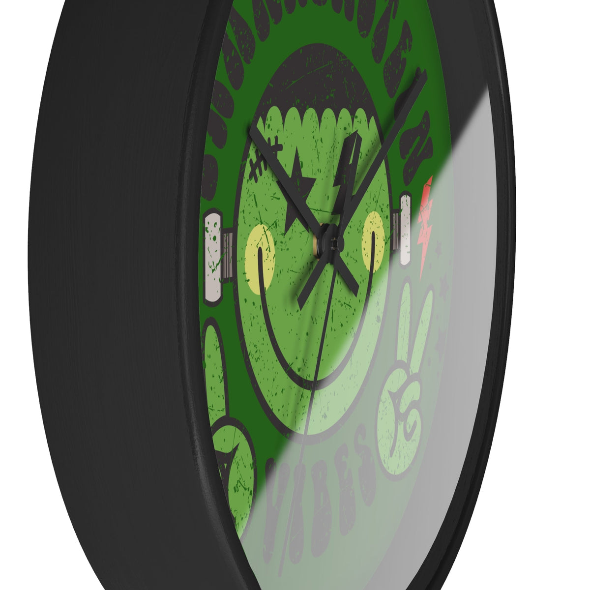 Frankenstein Vibes Monster Distressed Halloween Black Wall Clock