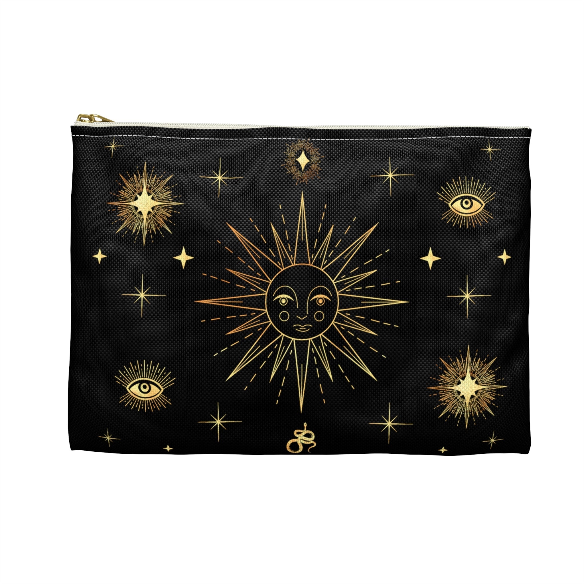 Celestial Gold Sun Stars Print Polyester Accessory Pouch Travel Bag