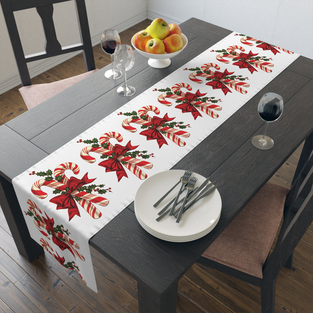 Retro Candy Canes Table Runner Home Decor Polyester Fabric Cloth Linens Unique Cozy Cute Dining Kitchen Decoration