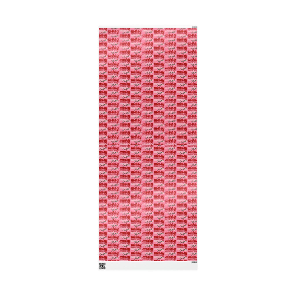 Merry Merry Merry Christmas Pink Retro Style Christmas Print Holiday Gift Wrap Paper - Glossy Or Matte