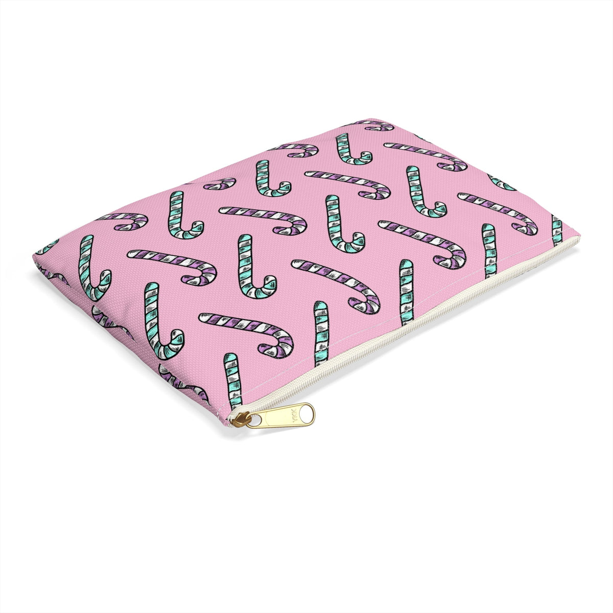 Pink And Teal Pastel Candy Canes Christmas Print Polyester Accessory Pouch Travel Bag