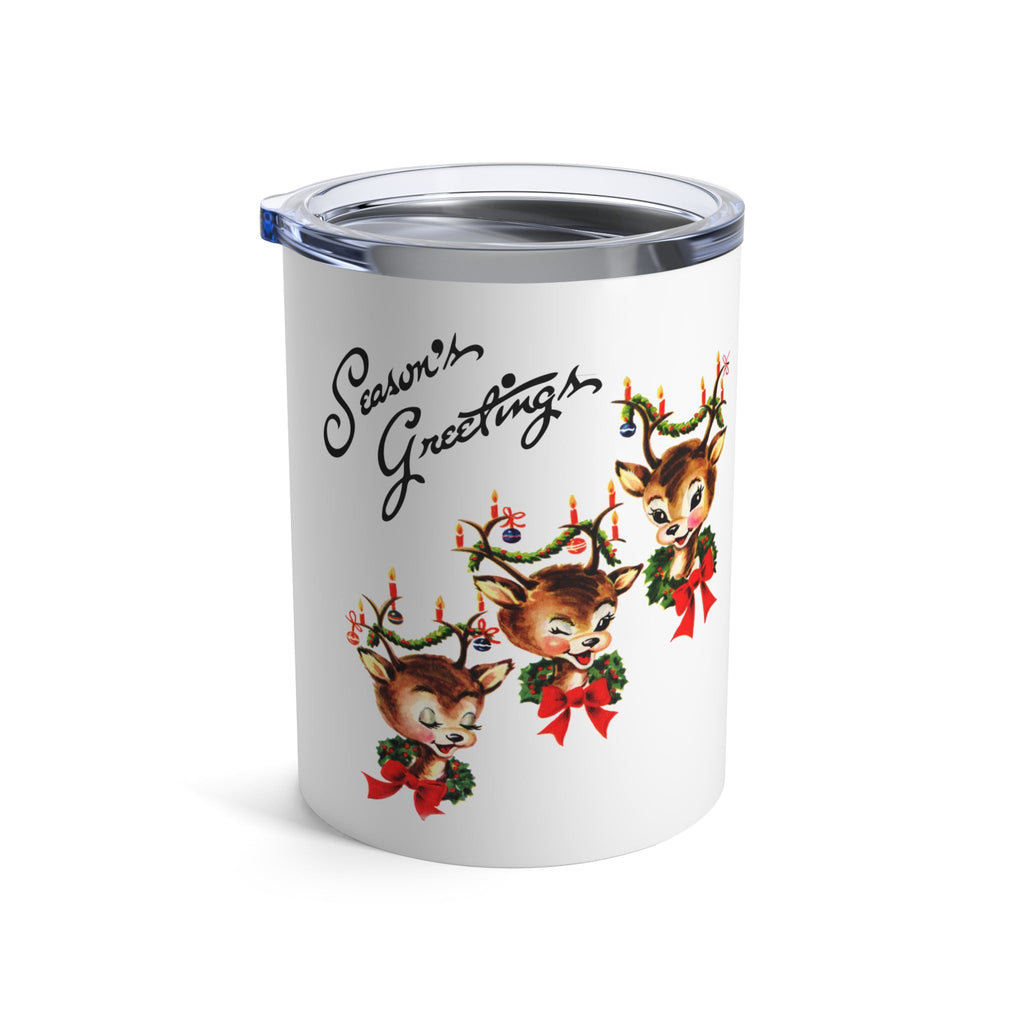 Season's Greeting Reindeer Mid Century Retro Christmas Print Stainless Steel Tumbler 10oz