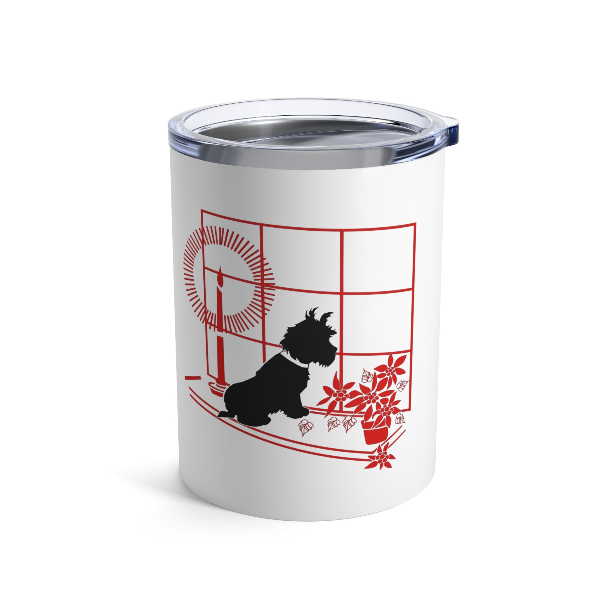 Scottie In Window Christmas Candle Retro Christmas Print Stainless Steel Tumbler 10oz