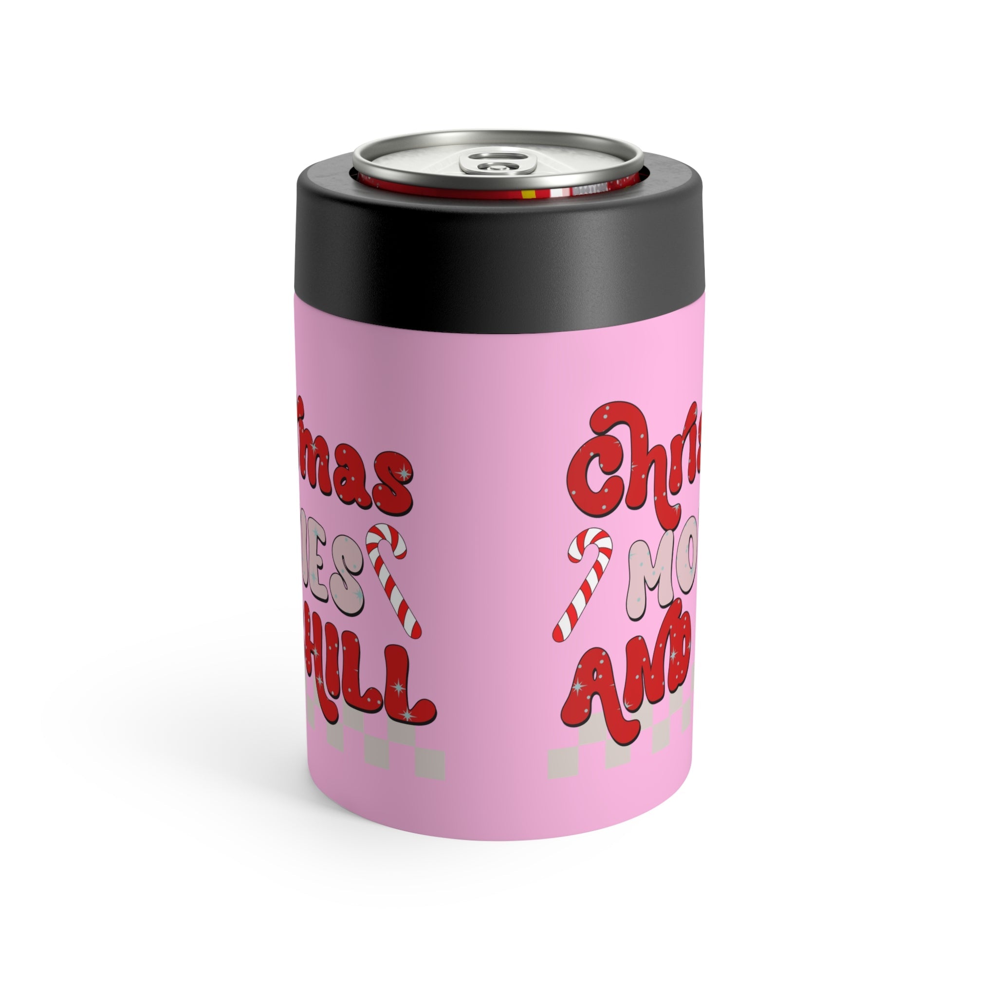 Christmas Movies And Chill Pink Christmas Print Stainless Steel Can Holder