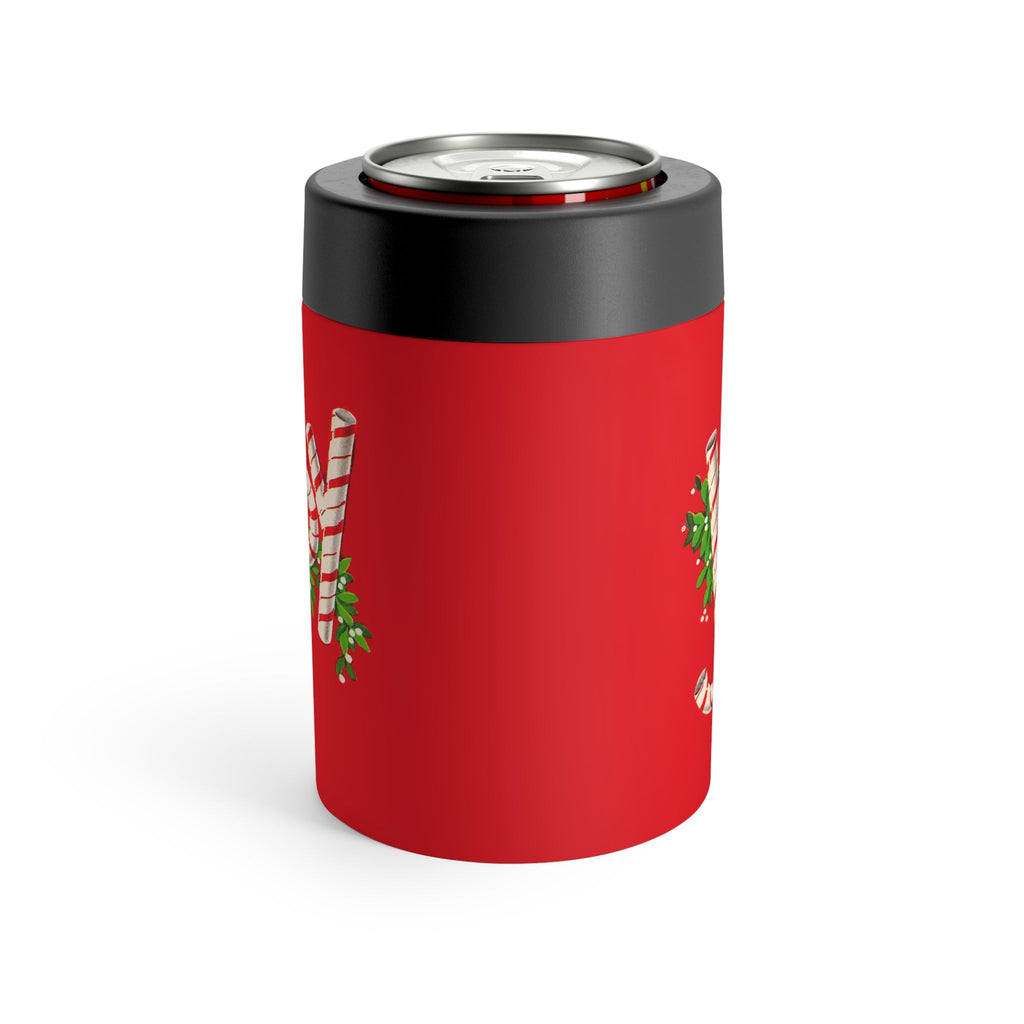 Joy Candy Cane Red Mid Century Retro Christmas Print Stainless Steel Can Holder