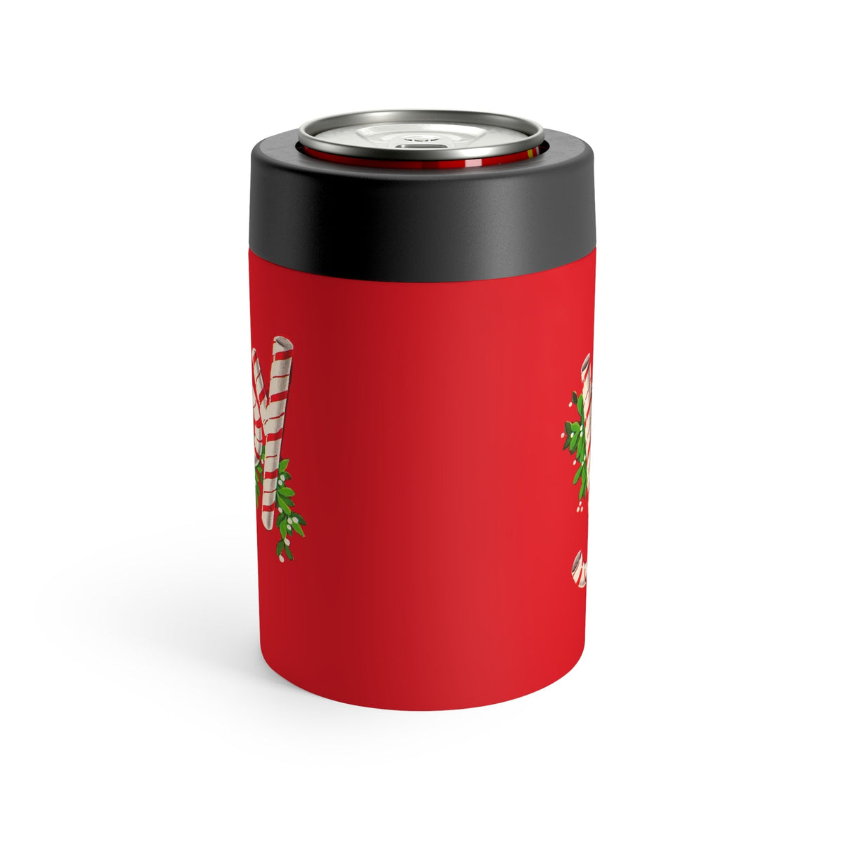 Joy Candy Cane Red Mid Century Retro Christmas Print Stainless Steel Can Holder