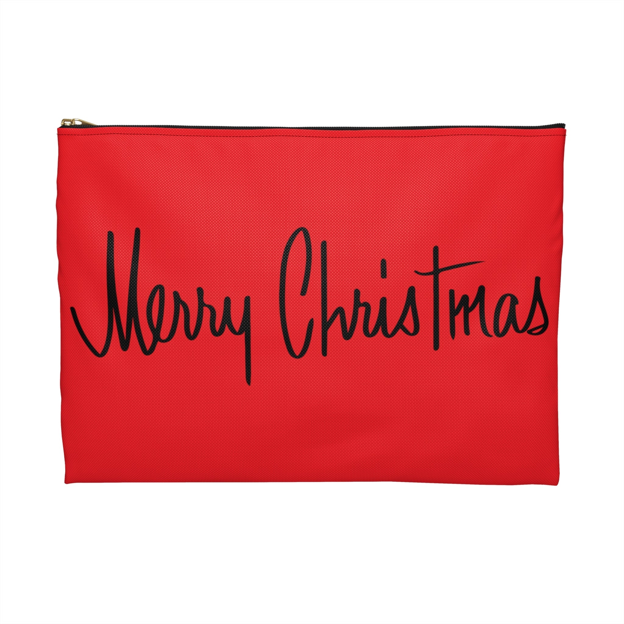 Merry Christmas Red Mid Century Retro Christmas Print Polyester Accessory Travel Pouch