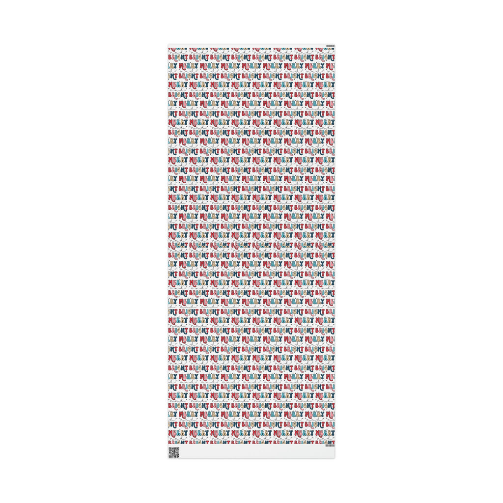 Merry And Bright Retro Style Christmas Print Holiday Gift Wrap Paper - Glossy Or Matte