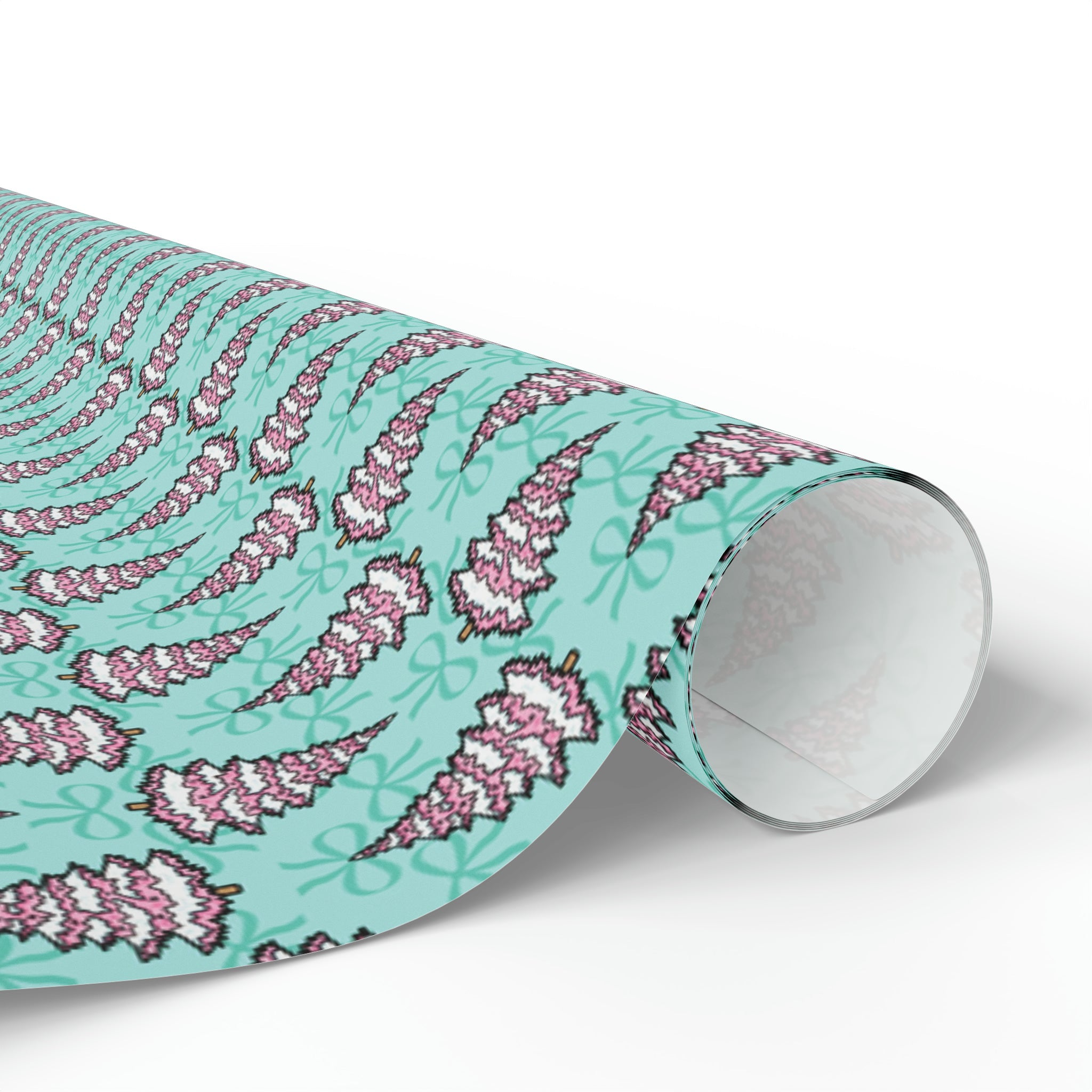 Pastel Pink Christmas Trees Teal Christmas Print Holiday Gift Wrap Paper - Glossy Or Matte