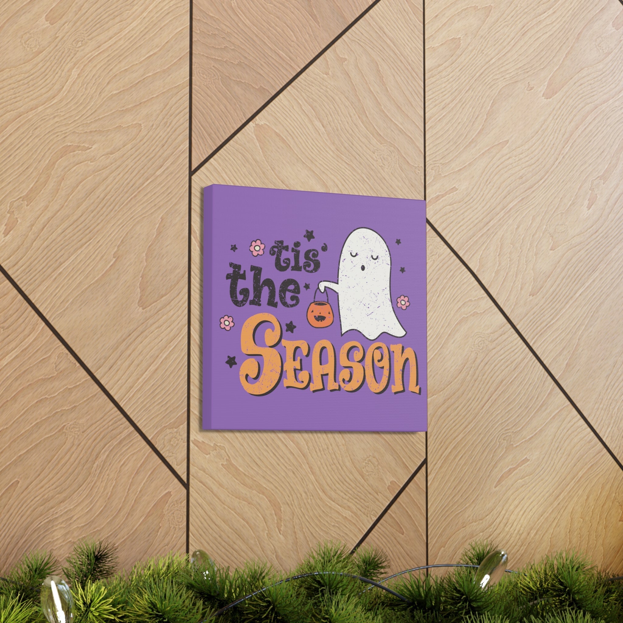 Tis The Season Trick Or Treat Ghost Distressed Halloween Print Canvas Gallery Wrap