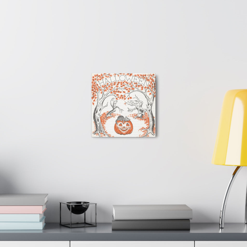 Halloween Trees Black Cat Jack O Lantern Retro Halloween Decor Print Canvas Gallery Wrap