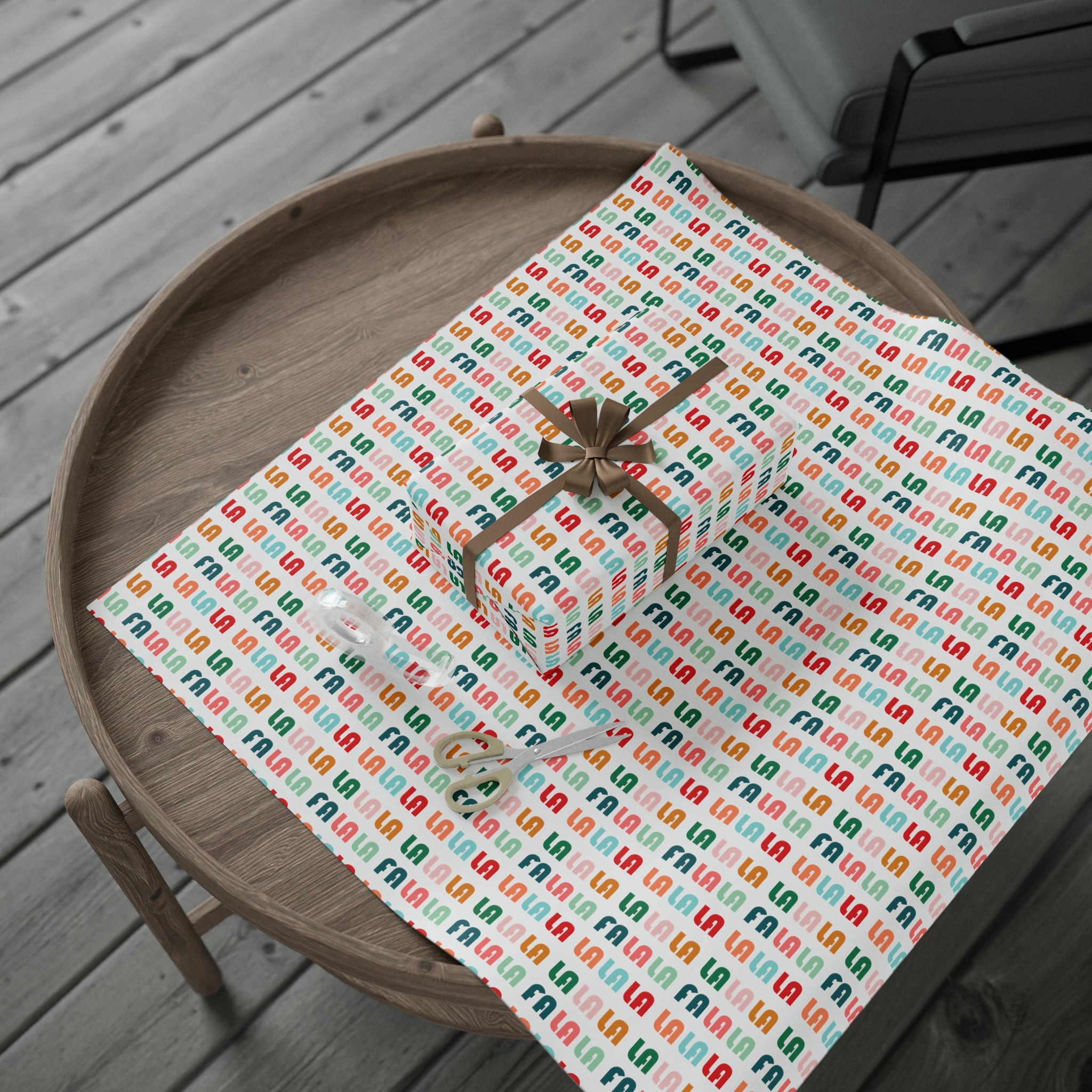 Fa La La La Retro Style Christmas Print Holiday Gift Wrap Paper - Glossy Or Matte