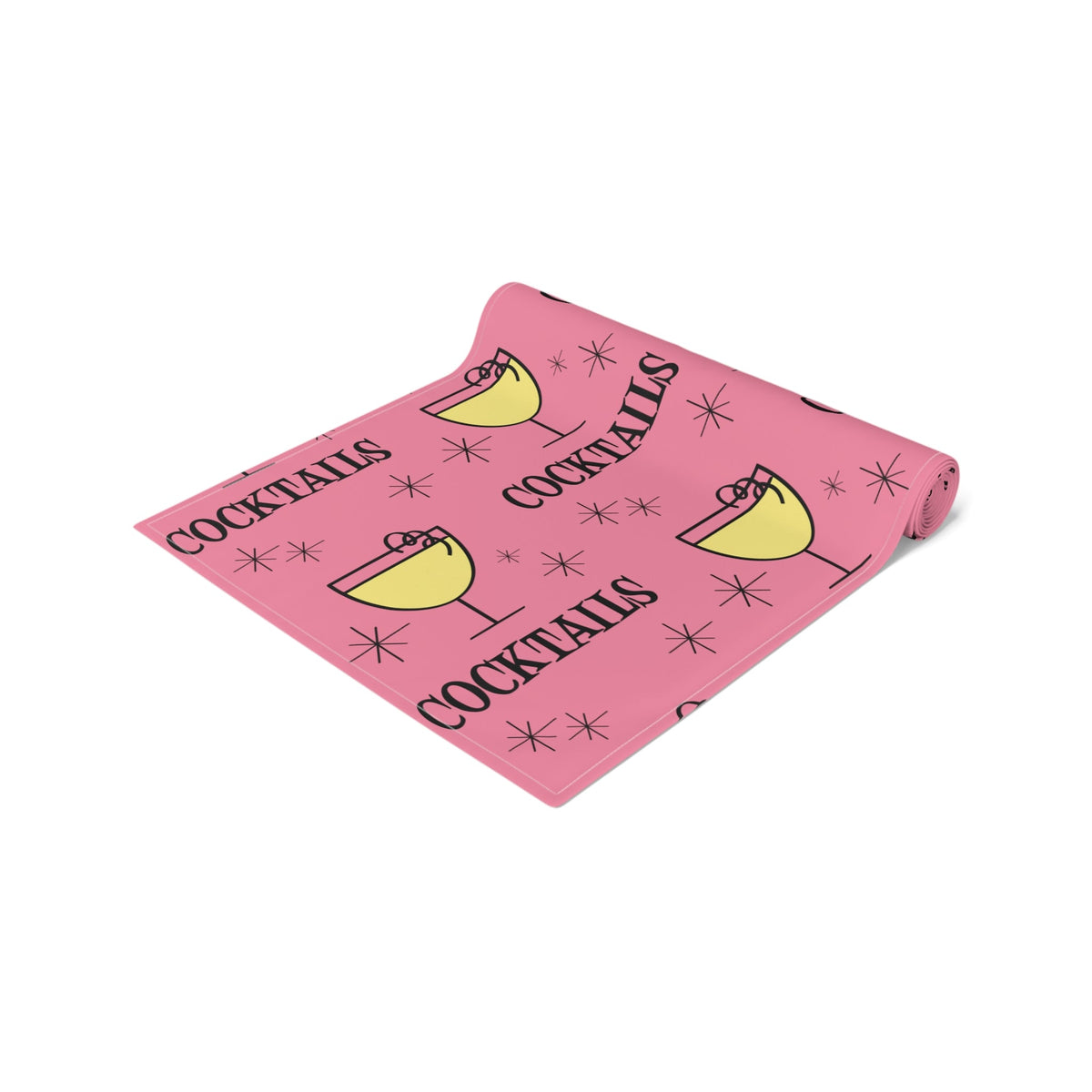 Cocktails Pink Atomic Mid Century Retro Style Design Cotton Poly Table Runner