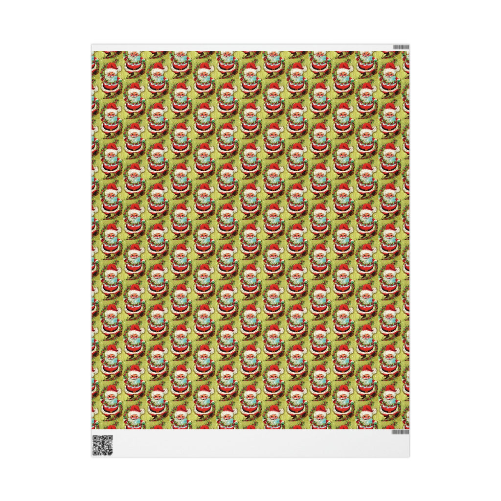 Cute Dancing Santa With Garland Mod Mid Century Retro Christmas Print Holiday Gift Wrap Paper - Glossy Or Matte