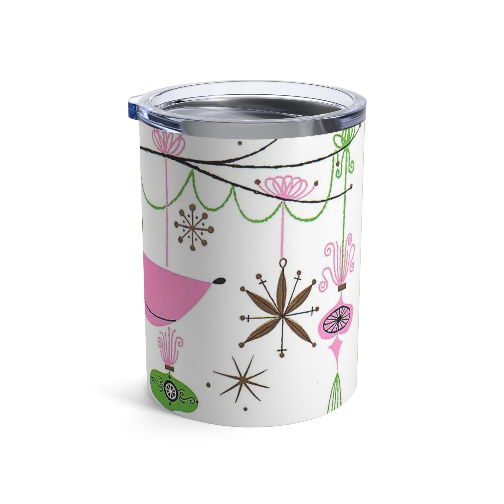 Pink Reindeer With Ornaments Mid Century Retro Christmas Print Stainless Steel Tumbler 10oz