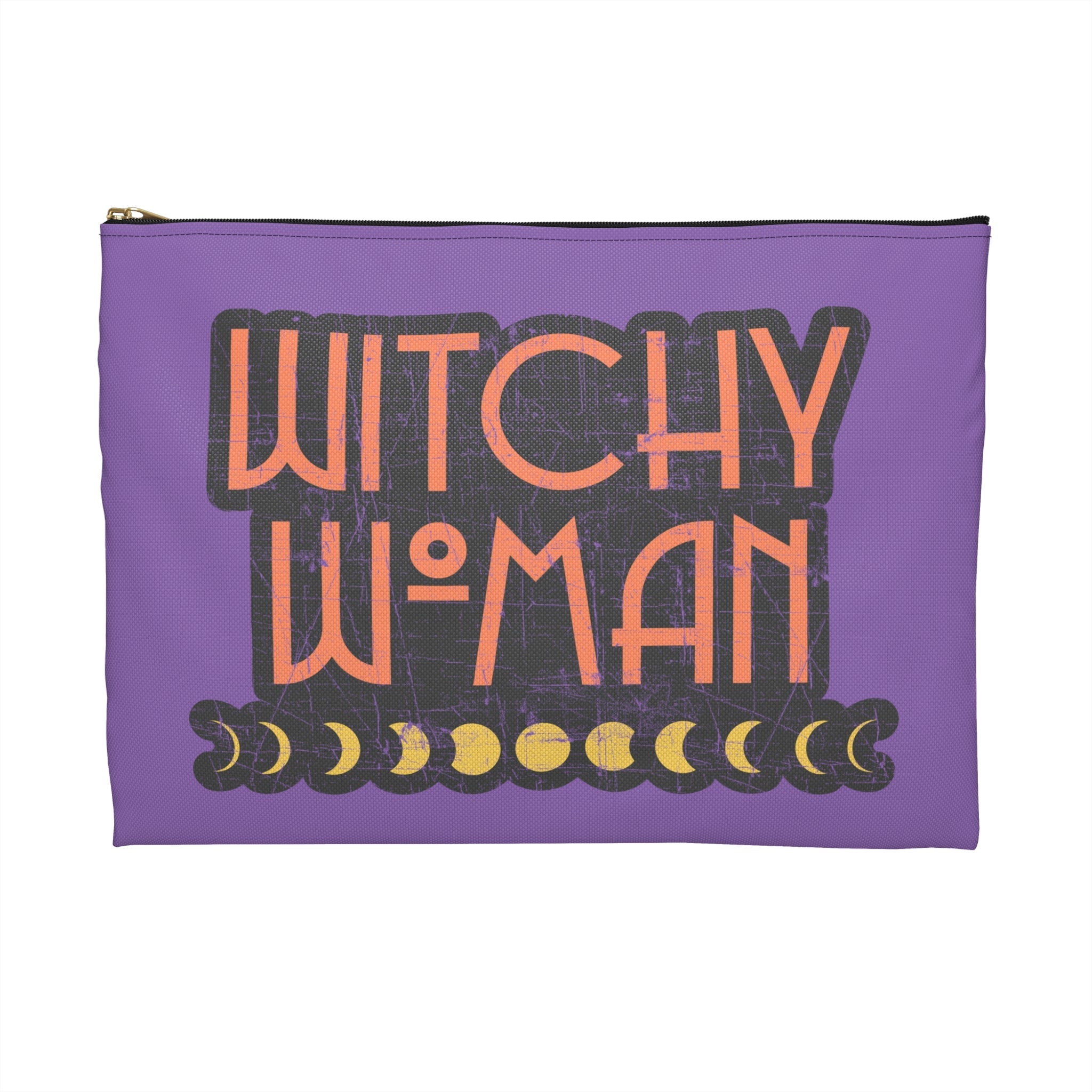 Witchy Woman Moons Distressed Celestial Halloween Print Polyester Accessory Pouch Travel Bag
