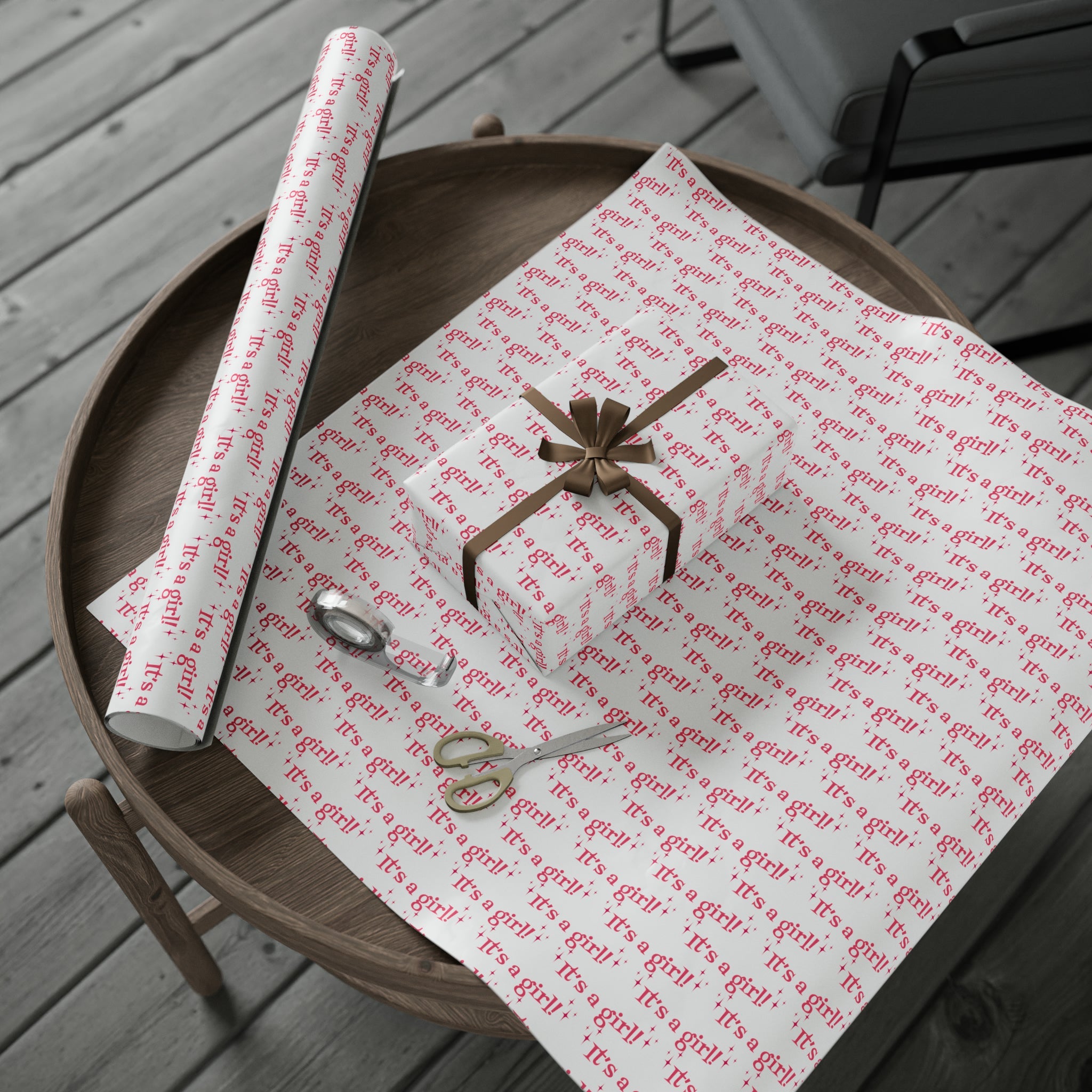 It's A Girl Starburst Atomic Retro Style Baby Shower Gift Wrap Paper - Glossy Or Matte