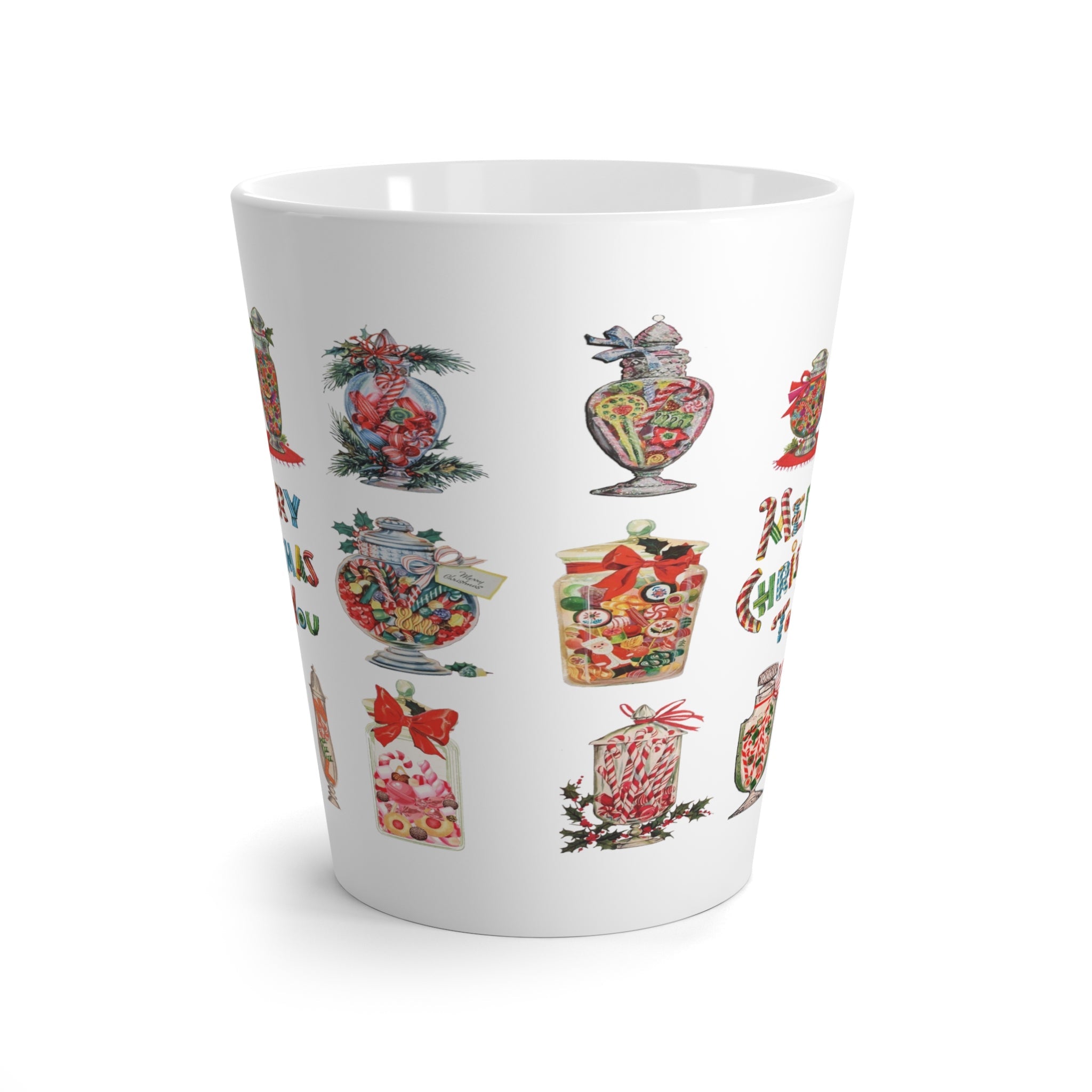 Merry Christmas To You Christmas Candy Mid Century Retro Print Latte Mug