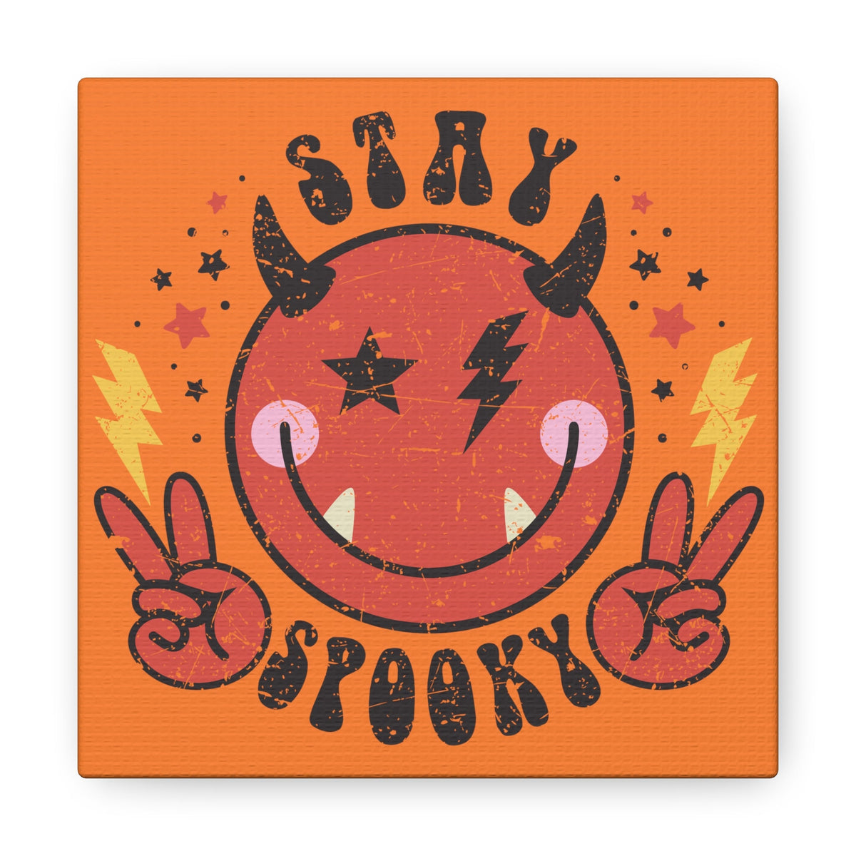 Stay Spooky Cute Devil Distressed Style Halloween Print Canvas Gallery Wrap