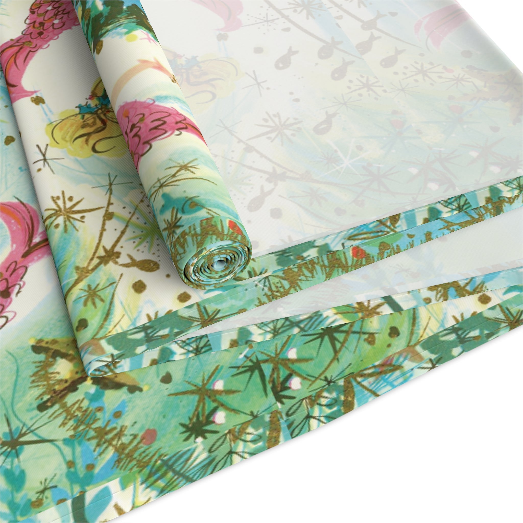 Mermaids Under The Sea Around The Christmas Tree Retro Polyester Table Runner