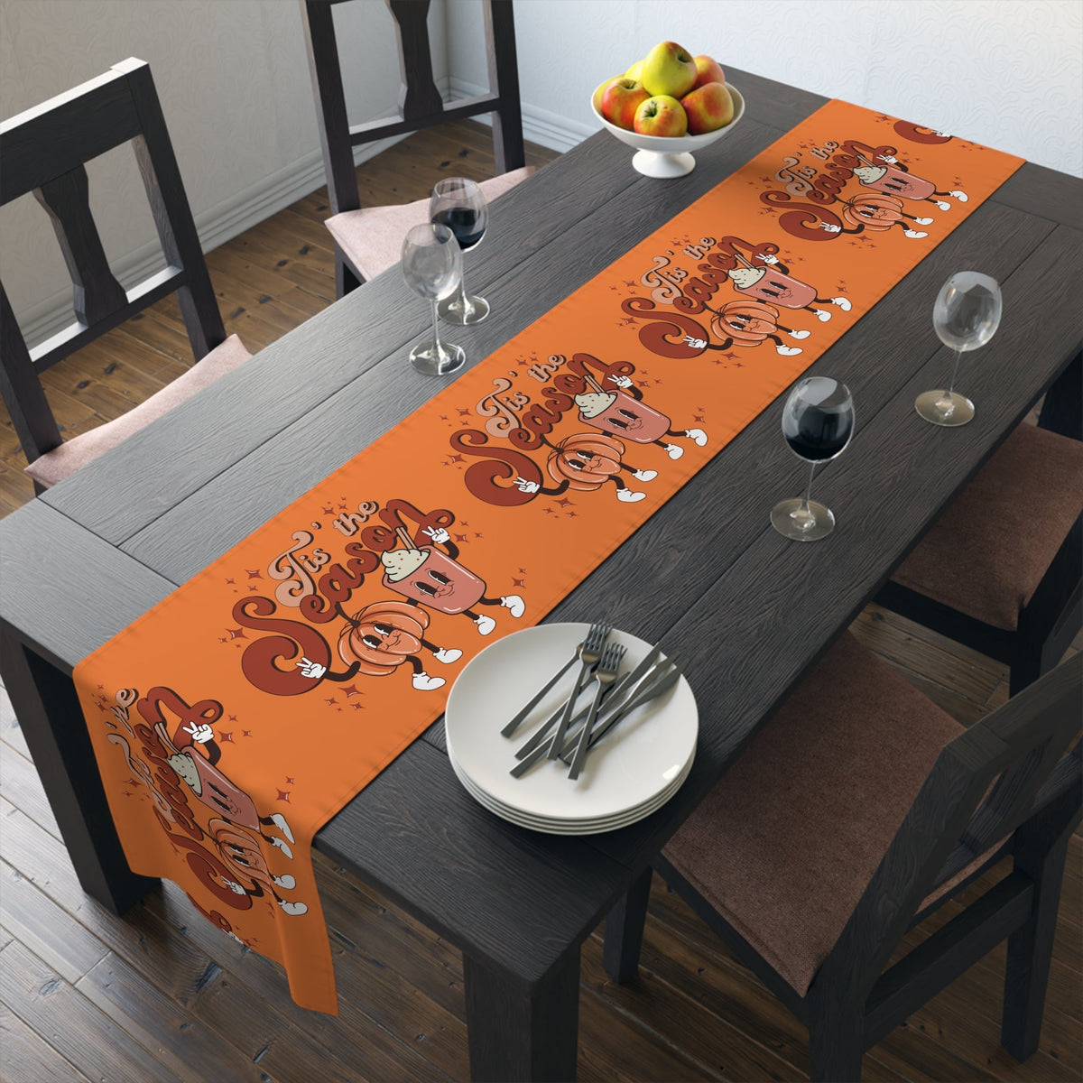 Tis The Season For Pumpkin Spice Retro Style Fall Autumn Decor Cotton PolyTable Runner